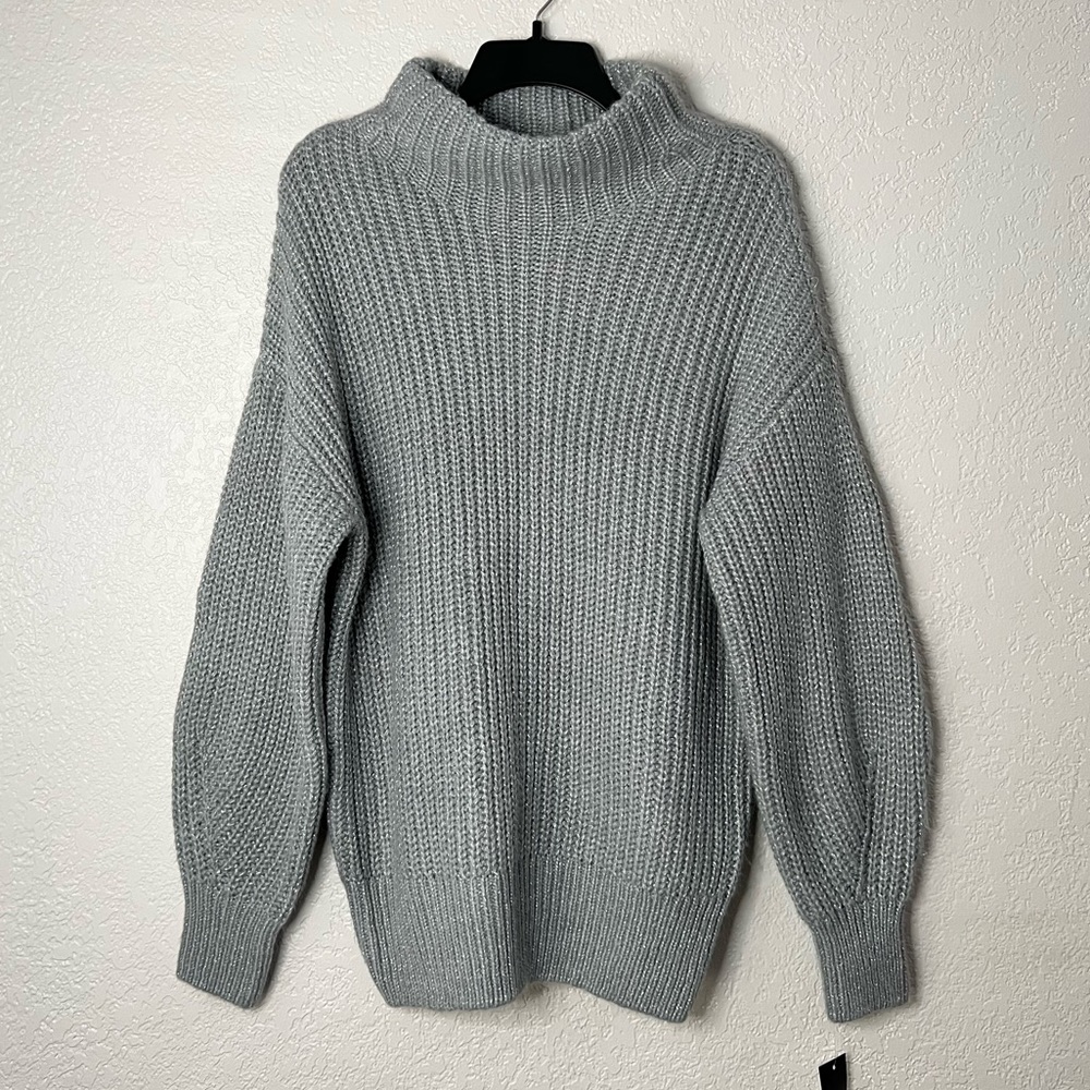 ALFANI Gray Silver Casual Mock neck Pullover Knit Sweater Large